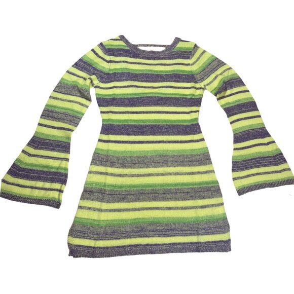 NWT Long Bell Sleeve Open Back Bodycon Multi Color Knit Mini Dress Size Small - Picture 5 of 7